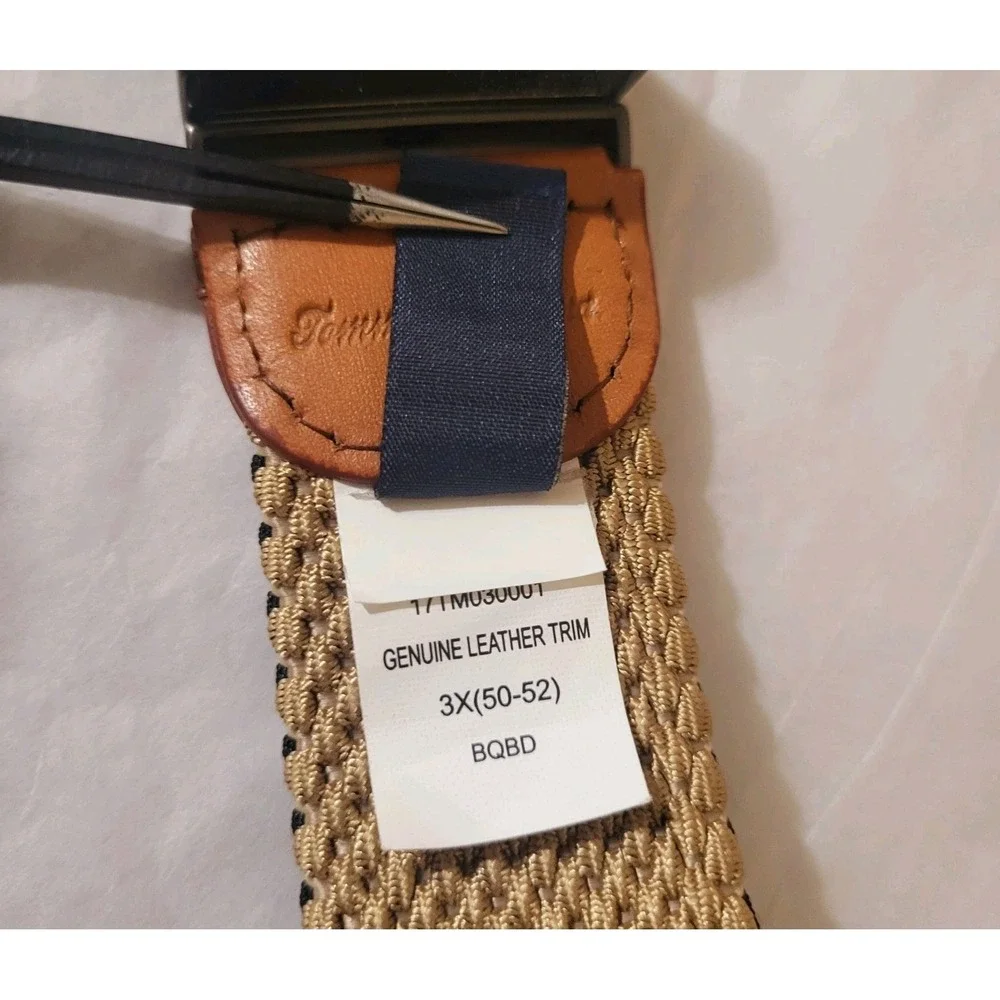Tommy Bahama Mens 3X 50-62 Reversible Braided Belt Leather Trim Green Tan Black
